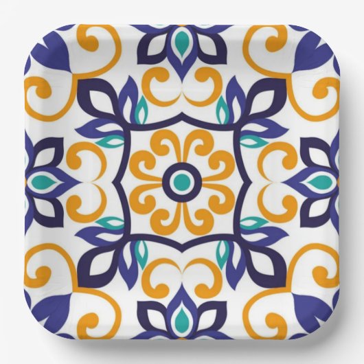 Tuscan Verve Vibrant Scrollwork Mediterranean ペーパープレート (正面)
