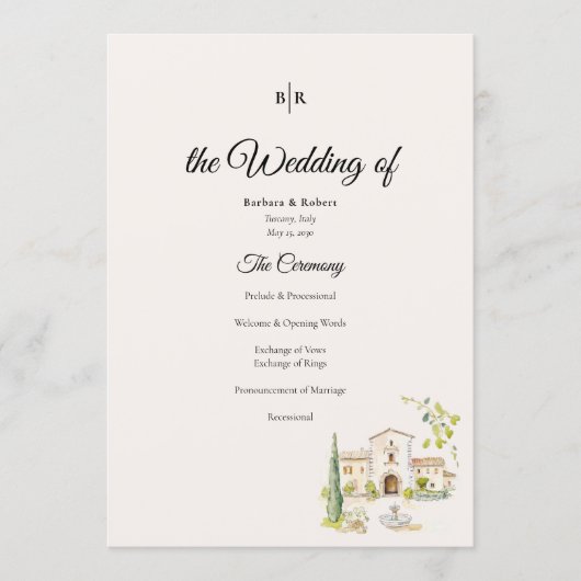 Tuscan Villa Wedding Program Elegant Italy プログラム (正面)