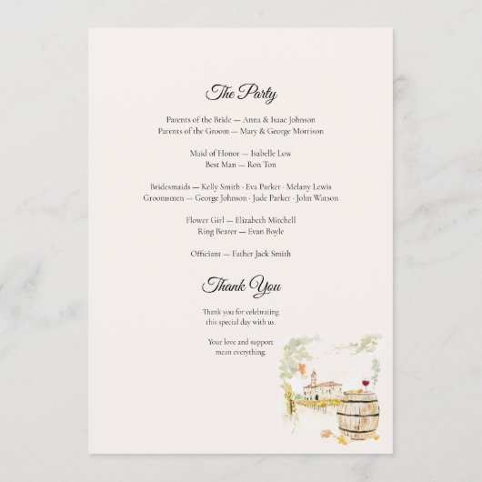 Tuscan Villa Wedding Program Elegant Italy プログラム (裏面)