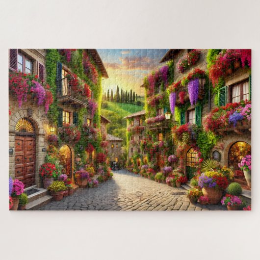 Tuscan Village Italy Afternoon Cobblestone Walk ジグソーパズル (横)