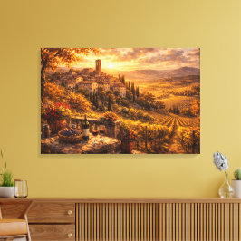 Tuscan Village Sunset Wine Vineyard Wall Art キャンバスプリント