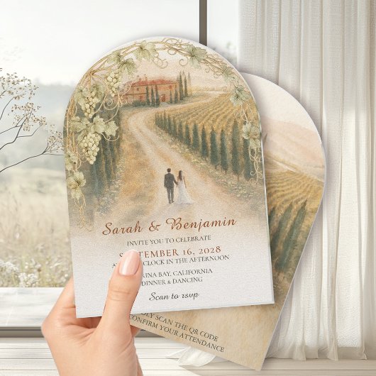 Tuscan Vineyard Elegant Arch Wedding  Invitation 招待状