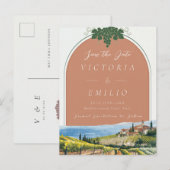 Tuscan Vineyard Terracotta Save the Date Card 案内ポストカード (正面/裏面)