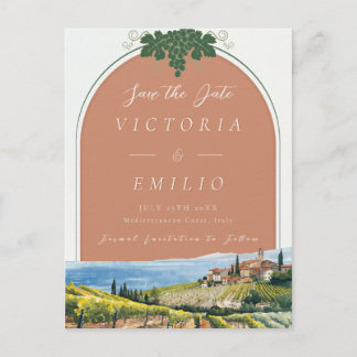 Tuscan Vineyard Terracotta Save the Date Card 案内ポストカード