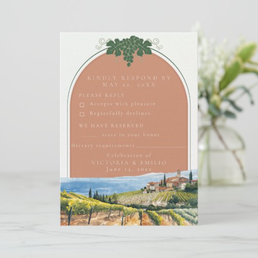 Tuscan Vineyard Wedding RSVP Card | Editable  招待状 (スタンド正面)