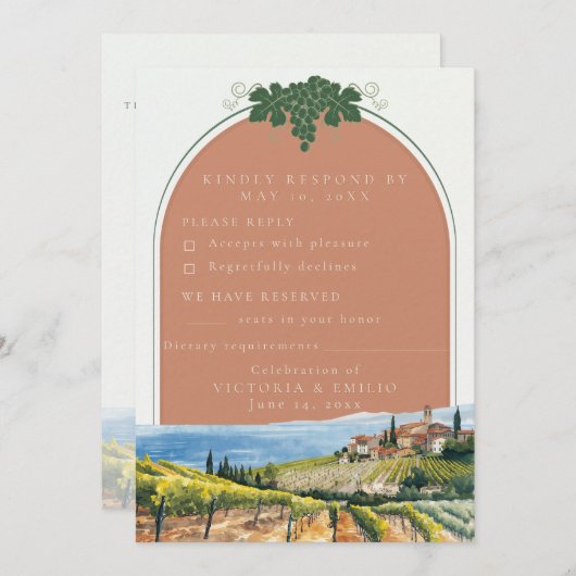Tuscan Vineyard Wedding RSVP Card | Editable  招待状 (正面/裏面)