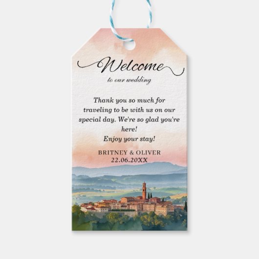 TUSCANY イタリア 水彩 スカイライン 写真 ウェディング ギフトタグ (正面)