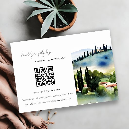 Tuscany Italy Landscape結婚のQRコードRSVP エンクロージャーカード