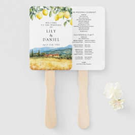 Tuscany Italy Lemons Watercolor Wedding Program ハンドファン
