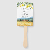 Tuscany Italy Lemons Watercolor Wedding Program ハンドファン (正面)