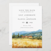 Tuscany Italy Rustic Country Watercolor Wedding セーブザデート (正面/裏面)