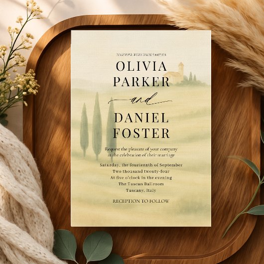 Tuscany Italy Watercolor Destination Wedding  招待状