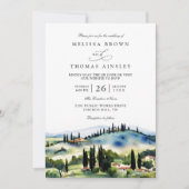 Tuscany Italy Watercolor Landscape QR Code Wedding 招待状 (正面)