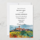 TUSCANY Italy Watercolor Skyline Photo Wedding 招待状 (正面)