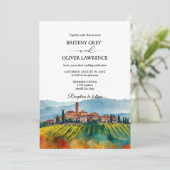 TUSCANY Italy Watercolor Skyline Photo Wedding 招待状 (スタンド正面)
