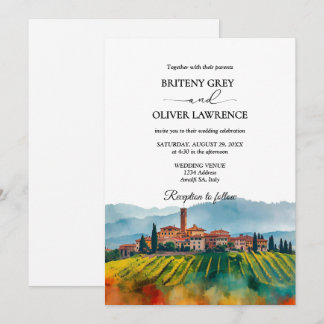 TUSCANY Italy Watercolor Skyline Photo Wedding 招待状