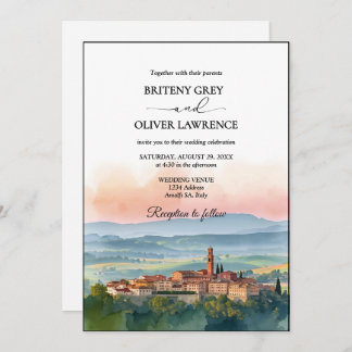 TUSCANY Italy Watercolor Skyline Photo Wedding 招待状