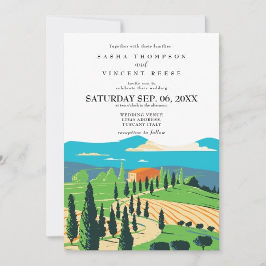 Tuscany Italy Wedding Invitation Retro 招待状 (正面)
