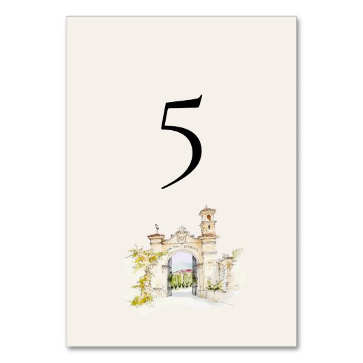 Tuscany Italy Wedding Table Numbers Watercolor テーブルナンバー (正面)