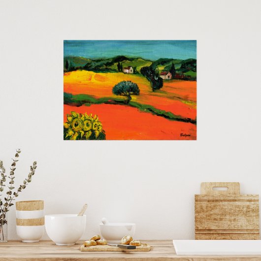 TUSCANY LANDSCAPE WITH SUNFLOWERS ポスター (キッチン)