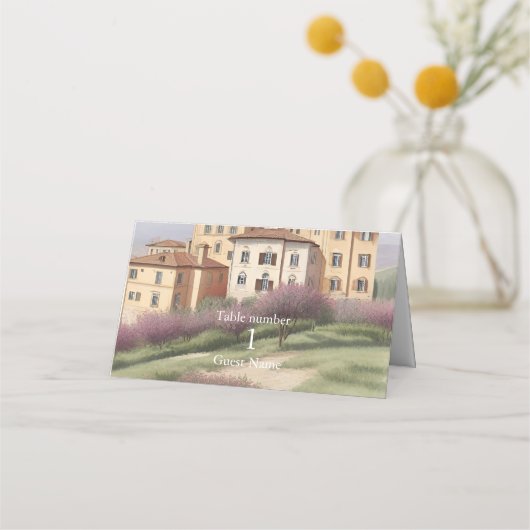 Tuscany Watercolor Italy Destination Wedding プレイスカード (正面)