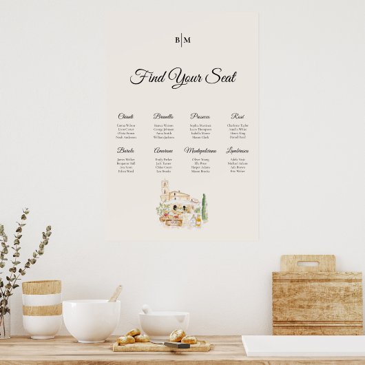 Tuscany Wine Table Wedding Seating Chart Poster ポスター (キッチン)