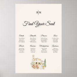 Tuscany Wine Table Wedding Seating Chart Poster ポスター