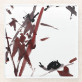 Tuschekunst mit Schnecke und Rotem Bambus ガラスコースター (正面)