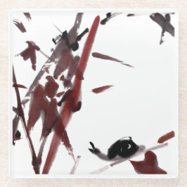 Tuschekunst mit Schnecke und Rotem Bambus ガラスコースター