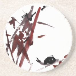 Tuschekunst mit Schnecke und Rotem Bambus コースター