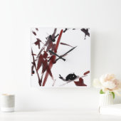 Tuschekunst mit Schnecke und Rotem Bambus スクエア壁時計 (ホーム)