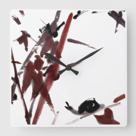 Tuschekunst mit Schnecke und Rotem Bambus スクエア壁時計