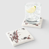 Tuschekunst mit Schnecke und Rotem Bambus ストーンコースター (横)