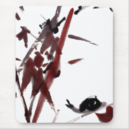 Tuschekunst mit Schnecke und Rotem Bambus マウスパッド