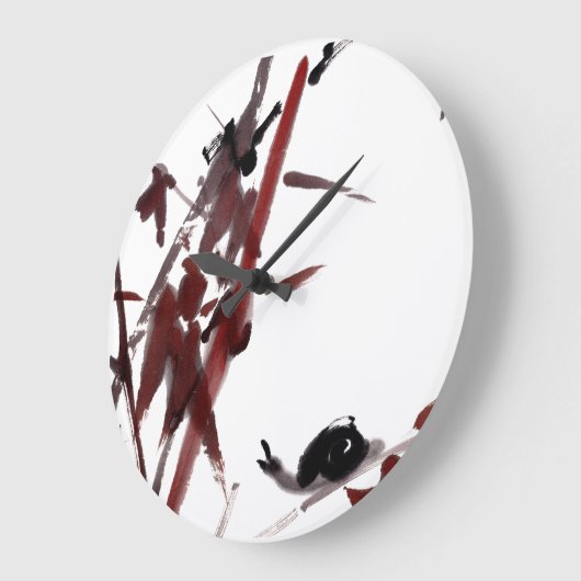 Tuschekunst mit Schnecke und Rotem Bambus ラージ壁時計 (傾斜)