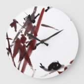 Tuschekunst mit Schnecke und Rotem Bambus ラージ壁時計 (正面)