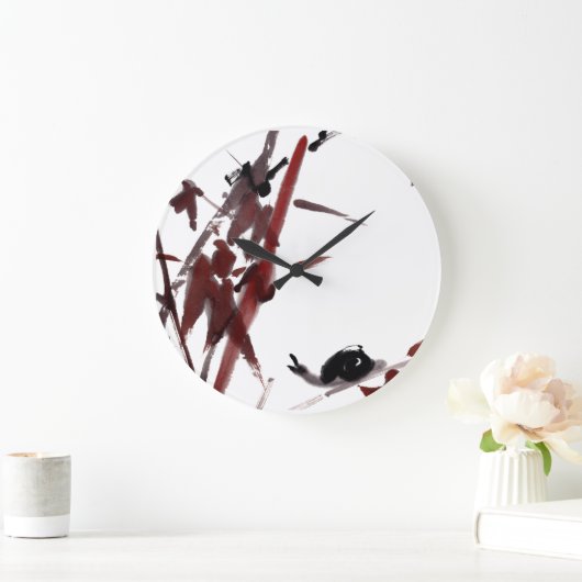 Tuschekunst mit Schnecke und Rotem Bambus ラージ壁時計 (ホーム)