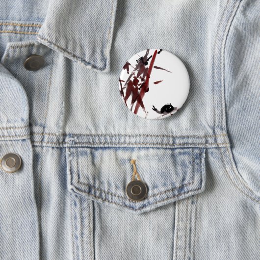 Tuschekunst mit Schnecke und Rotem Bambus 缶バッジ (インサイチュ)