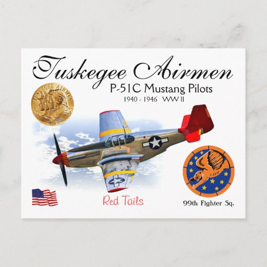 TUSKEGEEのパイロットP-51Cのムスタングのパイロット ポストカード (正面)