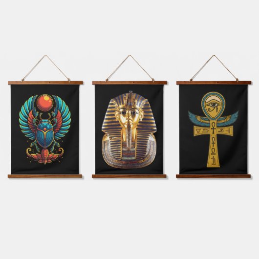 Tutankhamu - Scarab - Ankh  吊り下げ型タペストリー (トリプル)