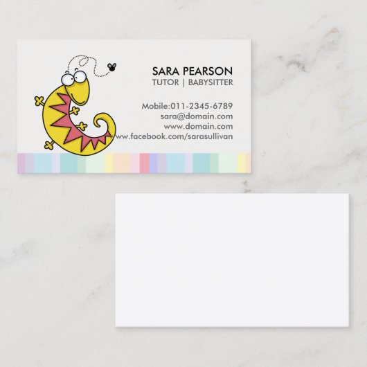 Tutor Cute Lizard Business Card 名刺 (正面/裏面)