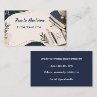 Tutor/Educator Navy Blue & White Business Card 名刺