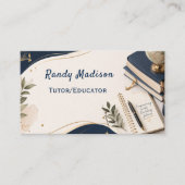 Tutor/Educator Navy Blue & White Business Card 名刺 (正面)
