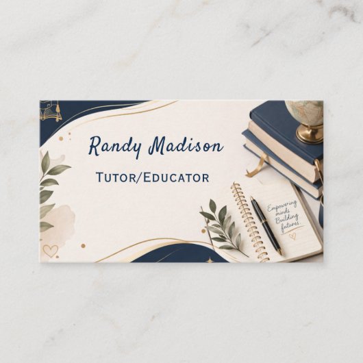 Tutor/Educator Navy Blue & White Business Card 名刺 (正面)