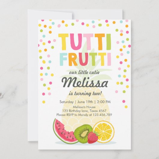 Tuttiフルーティパーティー招待状Tuttiフルーティ誕生日 招待状 (正面)