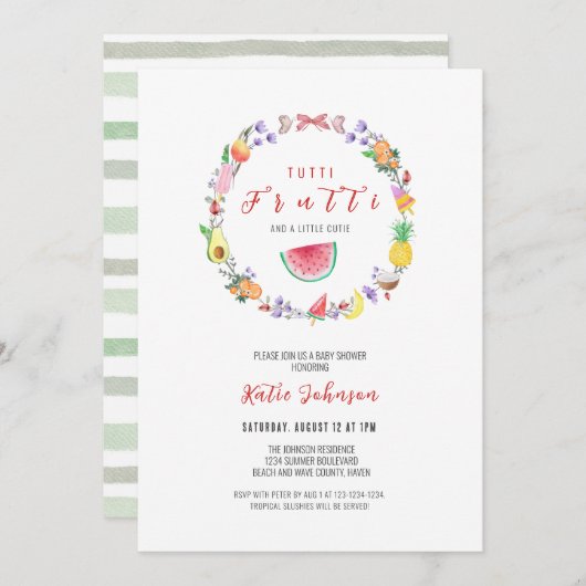 Tuttiベビーシャワー、夏のトロピカルシャワー 招待状 (正面/裏面)