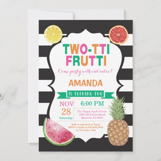 Tutti Fruttiの誕生日のパーティの招待状第2 Bday 招待状 (正面)