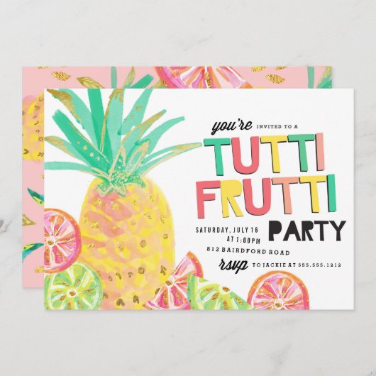 TUTTI FRUTTI PINEAPPLE誕生日パーティーの招待 招待状 (正面/裏面)