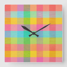 Tutti Frutti Plaid – 壁カラフル市松模様に時計 スクエア壁時計
