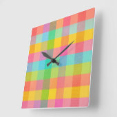 Tutti Frutti Plaid – 壁カラフル市松模様に時計 スクエア壁時計 (傾斜)